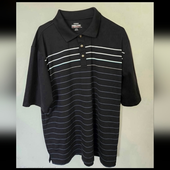 Kirkland Signature Men's Black Striped Performance Golf Polo Shirt Size XL - Picture 1 of 7